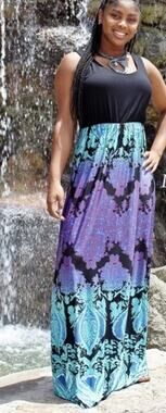 Plus Size Black Blue Purple African Violet Maxi Dress Size 1X